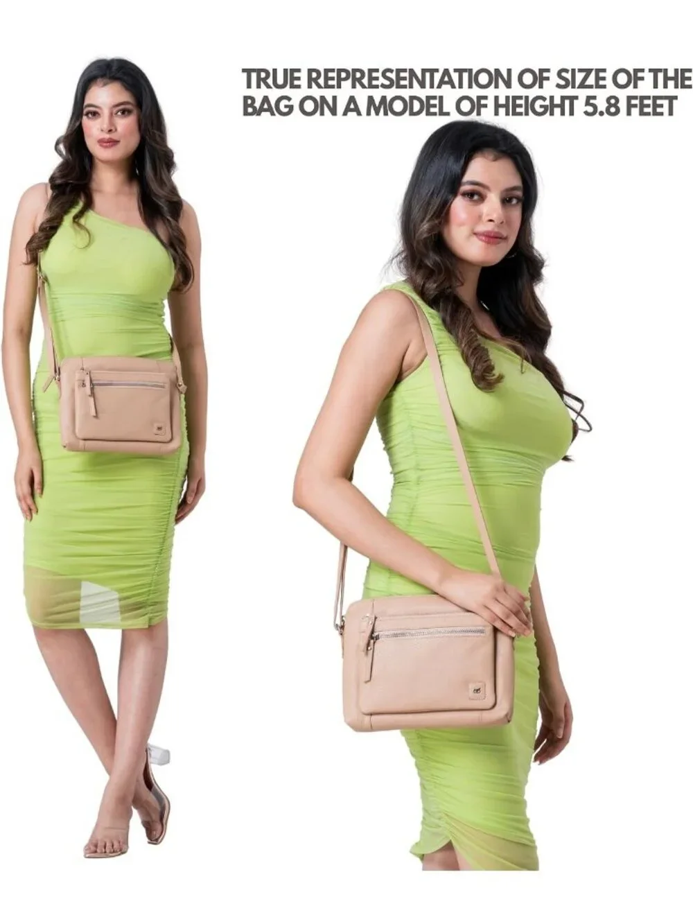 Women's Nude Genuine Leather Sling Purse with Adjustable Strap Crossbody bag
